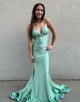 Green Mermaid Backless Long Prom Dress