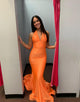 Orange Mermaid Backless Long Prom Dress