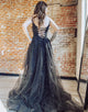 Black A-Line Tulle Long Prom Dress With Applique