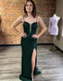 Dark Green Sequined Mermaid Backless Long Prom Dress With Slit