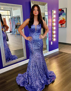 Sparkly Dark Purple Mermaid Long Prom Dress