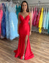 Mermaid Red Backless Long Prom Dress With Slit