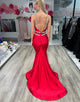 Red Mermaid Backless Long Prom Dress