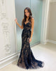 Black Tulle Mermaid Long Prom Dress With Appliques