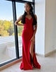 Red Mermaid Spaghetti Straps Long Prom Dress With Slit