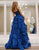 Sparkly Royal Blue A Line Long Tiered Appliqued Prom Dress With Slit