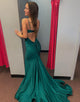 Dark Green Mermaid Spaghetti Strap Long Prom Dress With Slit
