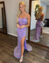 Glitter Lilac Mermaid Long Corset Sequined Prom Dress With Slit