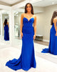 Royal Blue Mermaid Off The Shoulder Long Prom Dress With Slit