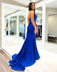 Royal Blue Mermaid Off The Shoulder Long Prom Dress With Slit