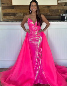 Sparkly Fuchsia Mermaid Off The Shoulder Long Prom Dress