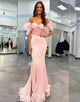 Sparkly Blush Mermaid Long Off The Shoulder Prom Dress With Feather