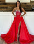 Sparkly Red Mermaid Long Corset Prom Dress With Slit