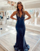 Sparkly Navy Mermaid Backless Long Sequined Prom Dress