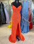 Orange Mermaid Sequinde Backless Long Prom Dress With Slit