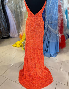 Orange Mermaid Sequinde Backless Long Prom Dress With Slit