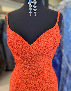 Orange Mermaid Sequinde Backless Long Prom Dress With Slit