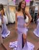Lilac Mermaid Backless Corset Long Prom Dress With Slit