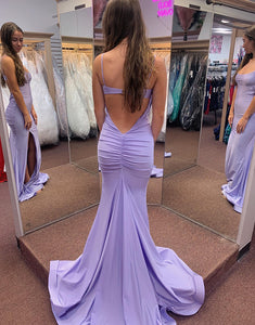 Lilac Mermaid Backless Corset Long Prom Dress With Slit