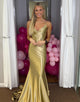 Sparkly Golden Mermaid Backless Long Prom Dress