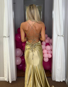 Sparkly Golden Mermaid Backless Long Prom Dress