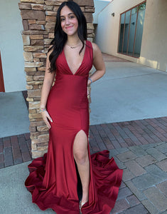 Red Mermaid Long Prom Dress With Slit