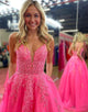 Fuchsia A Line Lace Long Prom Dress With Appliques