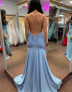 Grey Blue Mermaid V-Neck Spaghetti Strap Long Prom Dress