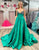 A Line V Neck Beaded Green Long Prom Dress