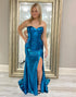 Blue Sparkly Mermaid Off The Shoulder Long Prom Dress