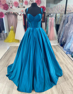 Blue A-Line Sweetheart Satin Long Prom Dress