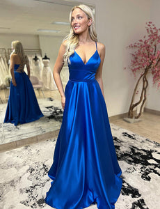 Royal Blue Sequin Keyhole Straps Mermaid Long Prom Dress With Slit