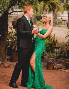 Green Mermaid Sweetheart Appliques Prom Dress With Slit