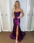 Dark Purple Mermaid Corset Off The Shoulder Long Prom Dress