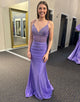 Sparkly Purple Mermaid Spaghetti Strap Long Prom Dress