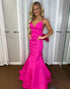 Fuchsia Mermaid V-Neck Long Prom Dress With Bow Tie