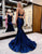 Navy Mermaid V-Neck Long Prom Dress With Appliques