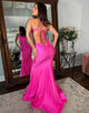 Fuchsia Mermaid Halter Lace-Up Back Long Prom Dress