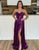 Dark Purple A-Line Strapless Long Pleated Prom Dresses with Slit