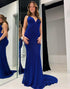 Glitter Mermaid Backless Royal Blue Long Prom Dress