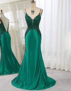Dark Green Mermaid Long Prom Dress With Slit