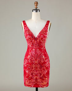 Red Sparkly Tight Homecoming Dress with Backless