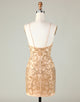 Sparkly Spaghetti Straps Golden Tight Homecoming Dress with Beading