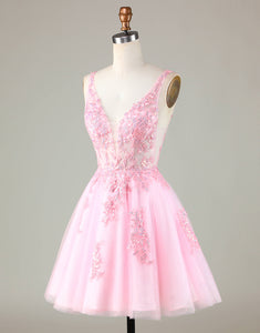 Pink Glitter Cute Homecoming Dress with Appliques
