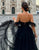 Black Off the Shoulder A Line Tulle Homecoming Dress