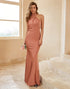 Mermaid Brown Halter Bridesmaid Dress