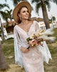 Ivory and Champagne Lace Boho Wedding Dress With Cape