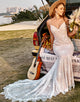 Ivory and Champagne Spaghetti Straps Beach Wedding Dress With Sweep Train