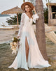 Ivory Lace Chiffon Trumpet Sleeve Boho Wedding Dress