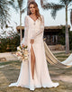 Ivory Lace Chiffon Trumpet Sleeve Boho Wedding Dress